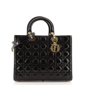 Christian Dior Vintage Lady Dior Bag Cannage Quilt Patent Large