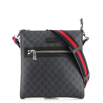 Gucci Web Strap Front Zip Messenger Bag GG Coated Canvas Medium