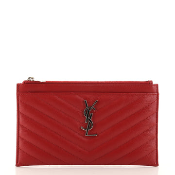 Saint Laurent Classic Monogram Zip Bill Pouch Matelasse Chevron Leather Medium