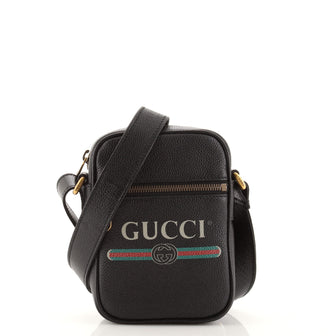 Gucci Logo Zip Messenger Bag Printed Leather Mini