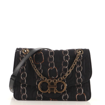 Salvatore Ferragamo Gancini Turnlock Flap Bag Quilted Printed Silk Medium