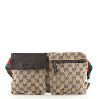 Gucci Vintage Double Belt Bag GG Canvas Small