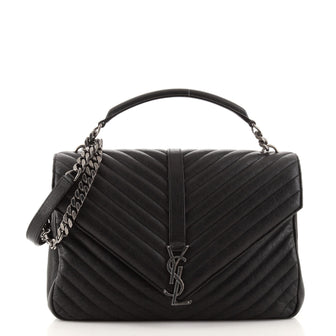 Saint Laurent Classic Monogram College Bag Matelasse Chevron Leather Large