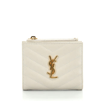 Saint Laurent Classic Monogram Compact Wallet Matelasse Chevron Leather