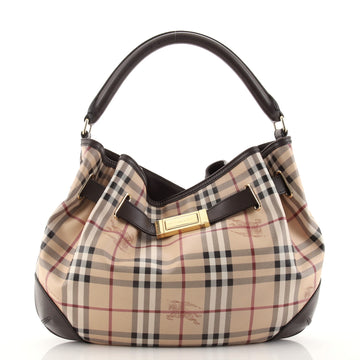 Burberry Willenmore Convertible Hobo Haymarket Coated Canvas and Leather Medium