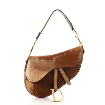 Christian Dior Vintage Saddle Bag Suede and Pony Hair Medium