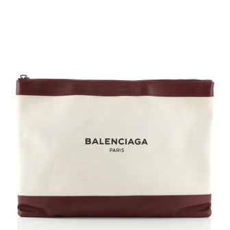 Balenciaga Navy Zip Pouch Canvas and Leather Large