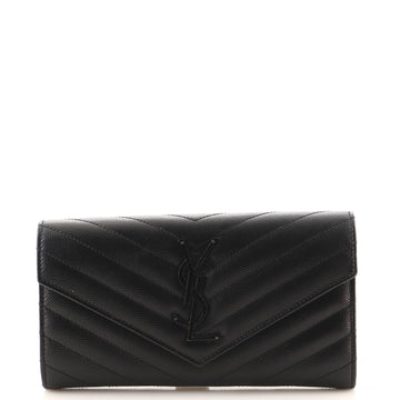 Saint Laurent Classic Monogram Flap Wallet Matelasse Chevron Leather Large