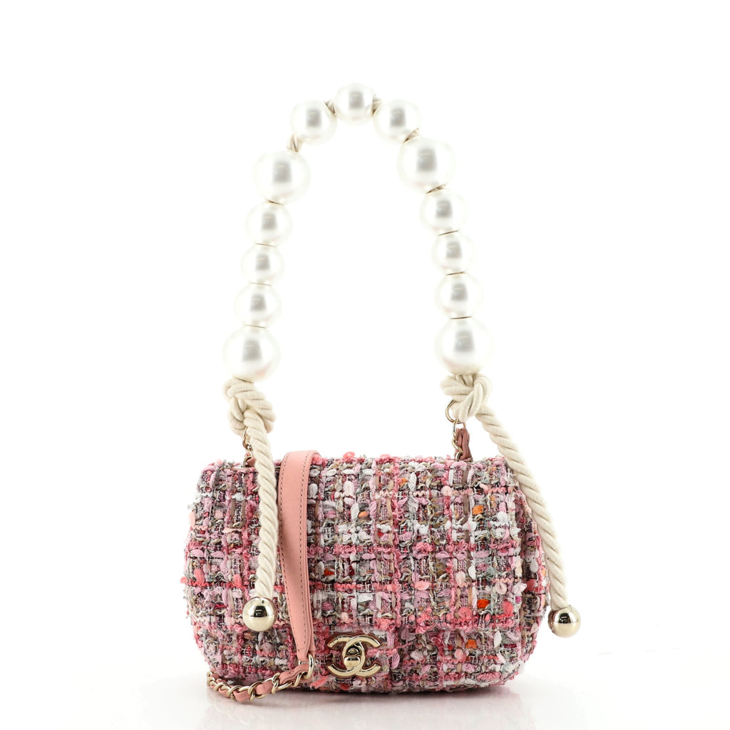 Chanel Pearl Handle Flap Bag Tweed Mini Pink 12076210