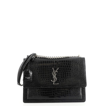 Saint Laurent Sunset Crossbody Bag Crocodile Embossed Leather Large