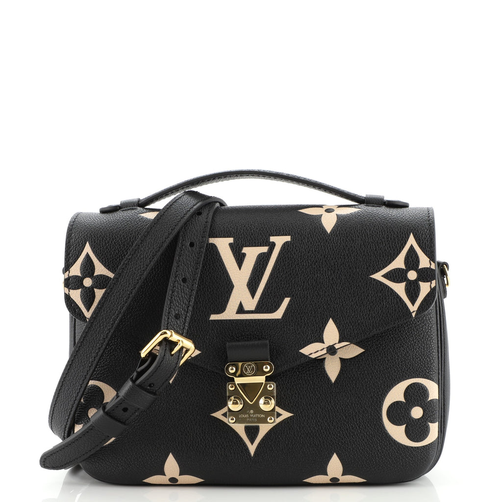 NEW LOUIS VUITTON MINI POCHETTE ACCESSOIRES MONO BICOLOR EMPREINTE LEATHER  BLACK