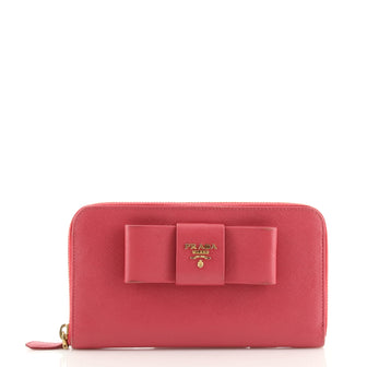 Prada Bow Zip Around Wallet Saffiano Leather Long