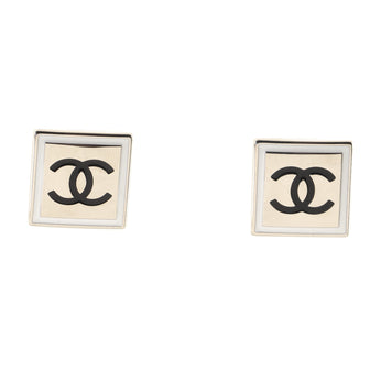 Chanel CC Square Stud Earrings Metal with Enamel