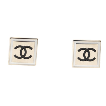 Chanel CC Square Stud Earrings Metal with Enamel