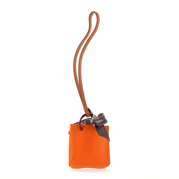 Hermes Orange Shopping Bag Charm Milo Lambskin and Swift