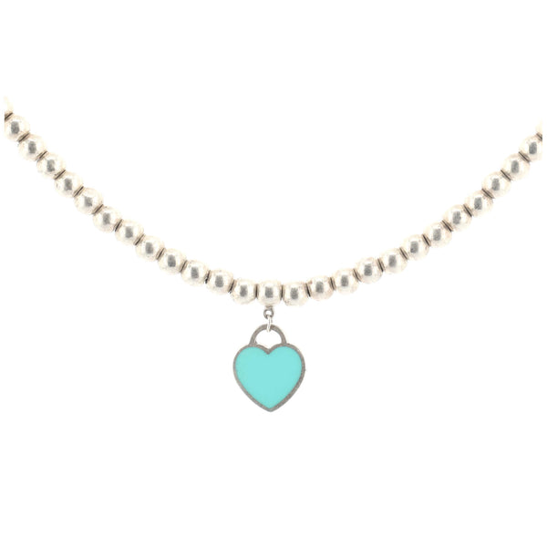Turquoise Diamond Border Heart Necklace