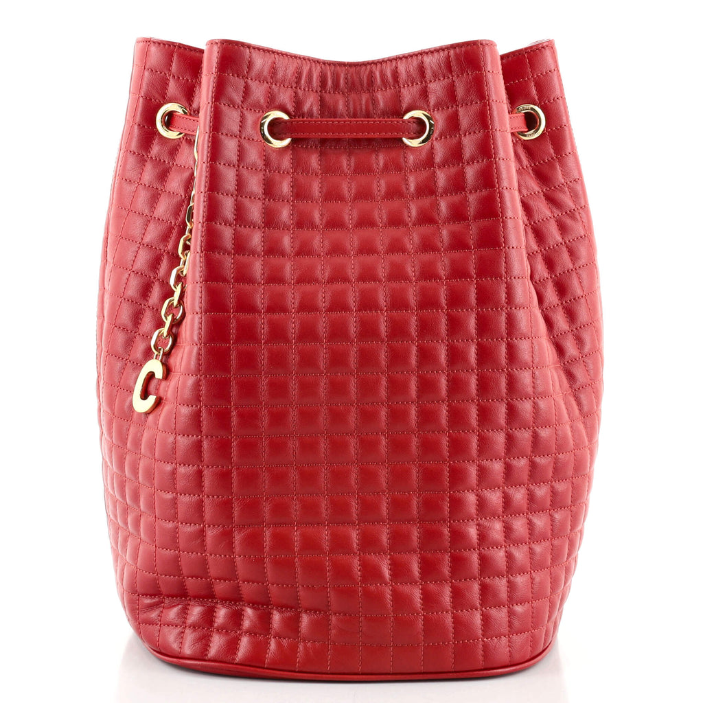 celine red quilted leather small backpack Celine C Charm Bucket Backpack Quilted Leather Small Red 1208941