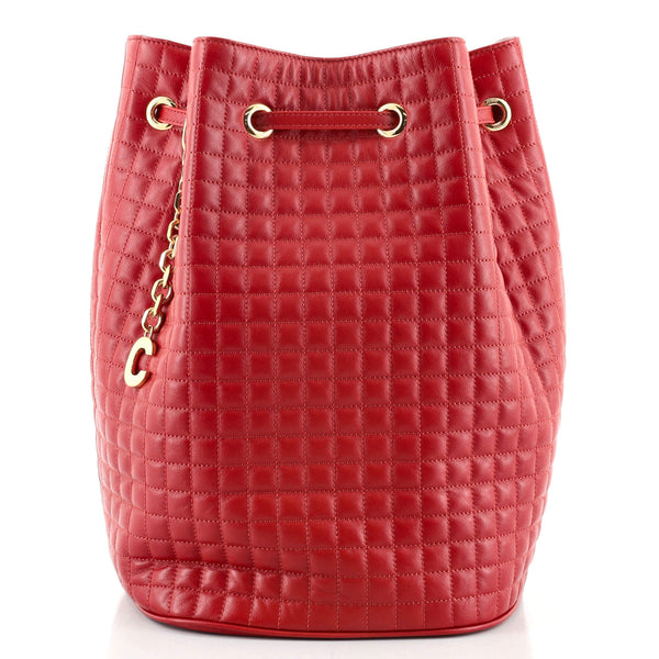 Celine C Charm Bucket Backpack Quilted Leather Small Red 1208941