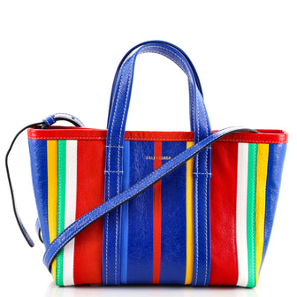 Balenciaga Barbes East-West Shopper Tote Striped Leather Small