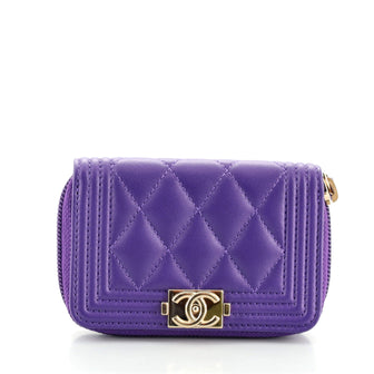 Chanel Boy Zip Coin Purse Quilted Lambskin Small