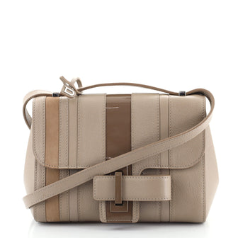 Delvaux Simplissime City Shoulder Bag Striped Leather with Patent and Suede PM