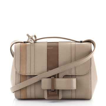 Delvaux Simplissime City Shoulder Bag Striped Leather with Patent and Suede PM