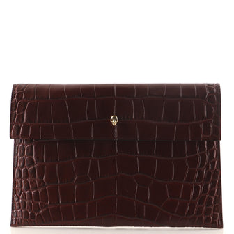 Alexander McQueen Skull Envelope Clutch Crocodile Embossed Leather