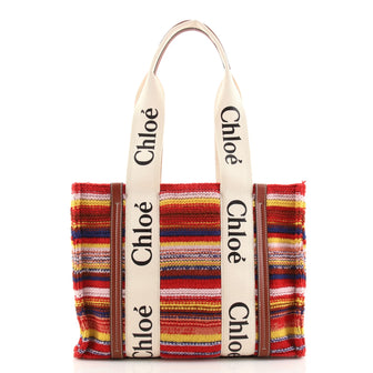 Chloe Woody Tote Recycled Knitted Cashmere with Leather and Canvas Medium