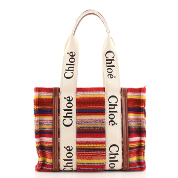 Chloe Woody Tote Recycled Knitted Cashmere with Leather and Canvas Medium