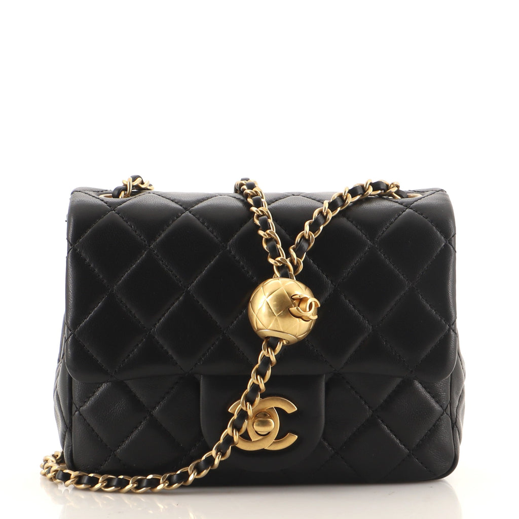 Lambskin Quilted CC Pearl Mini Rectangular Flap Black – Luxefectly