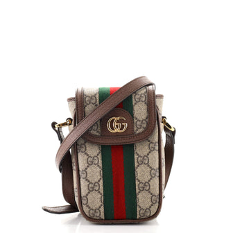 Gucci Ophidia Flap Phone Holder Crossbody Bag GG Coated Canvas