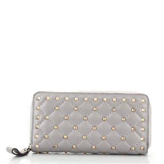 Valentino Rockstud Spike Zip Wallet Quilted Leather Long