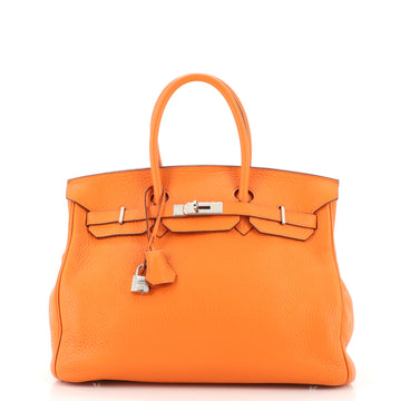 Hermes Birkin Handbag Orange Clemence with Palladium Hardware 35