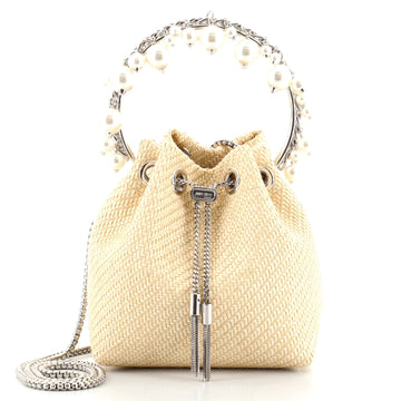 Jimmy Choo Bon Bon Top Handle Bag Raffia with Pearl Embellished Metal
