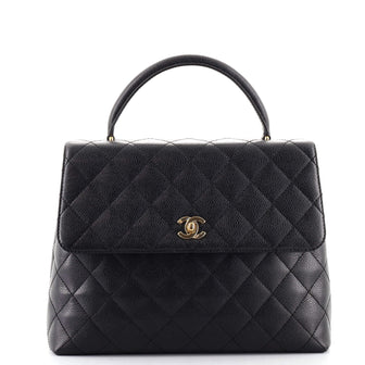 Chanel Vintage Classic Top Handle Flap Bag Quilted Caviar Jumbo