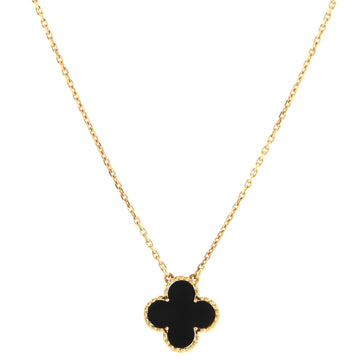 Van Cleef & Arpels Vintage Alhambra Pendant Necklace 18K Yellow Gold and Onyx