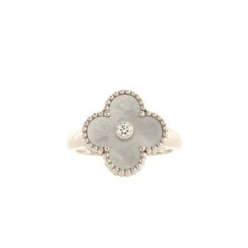 Van Cleef & Arpels Vintage Alhambra Ring 18K White Gold with Mother of Pearl and Diamond