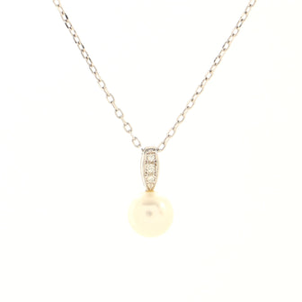 Mikimoto Morning Dew Pendant Necklace 18K White Gold with Diamonds and Akoya Cultured Pearl 7mm
