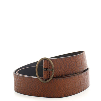 Saint Laurent Oval Buckle Belt Monogram Embossed Leather Medium