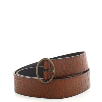 Saint Laurent Oval Buckle Belt Monogram Embossed Leather Medium
