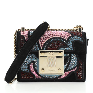 Versace Baroccoflage Chain Flap Bag Crystal Embellished Suede with Leather Small
