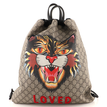 Gucci Drawstring Backpack Printed GG Coated Canvas Large