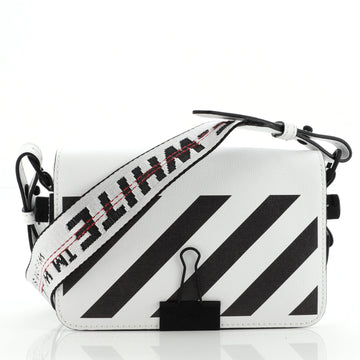 Off White Binder Clip Flap Bag Striped Leather Mini