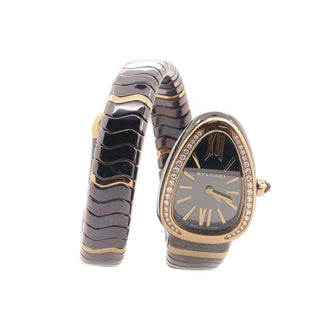 Bvlgari Serpenti Spiga Single Spiral Quartz Watch Ceramic and Rose Gold with Diamond Bezel 24