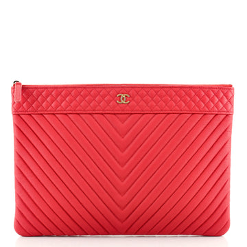 Chanel O Case Clutch Chevron Caviar Large