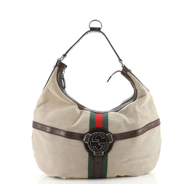 Gucci Reins Web Hobo Canvas Large