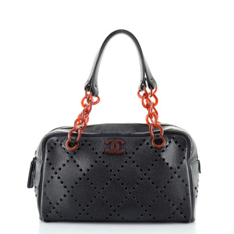 Chanel Resin Chain Bowler Bag Perforated Caviar Medium