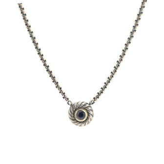 David Yurman Cookie Pendant Necklace Sterling Silver with 14K Yellow Gold and Iolite 12mm