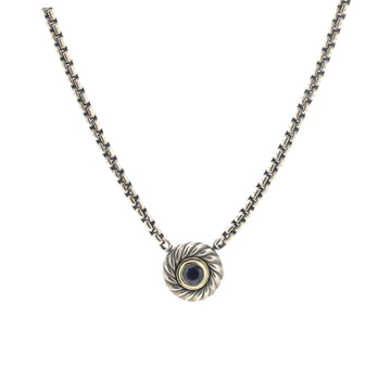 David Yurman Cookie Pendant Necklace Sterling Silver with 14K Yellow Gold and Iolite 12mm