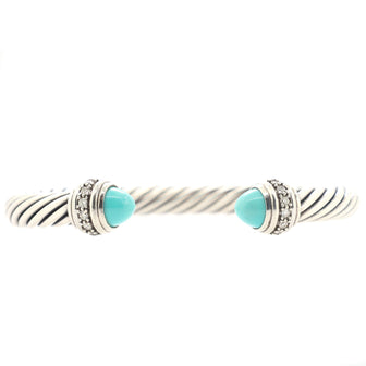 David Yurman Cable Classic Bracelet Sterling Silver with Turquoise and Diamonds 7mm